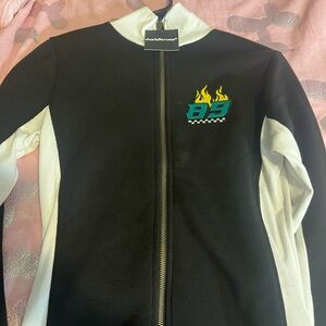 Charlotte Russe Black and White Jacket with Flame Patch